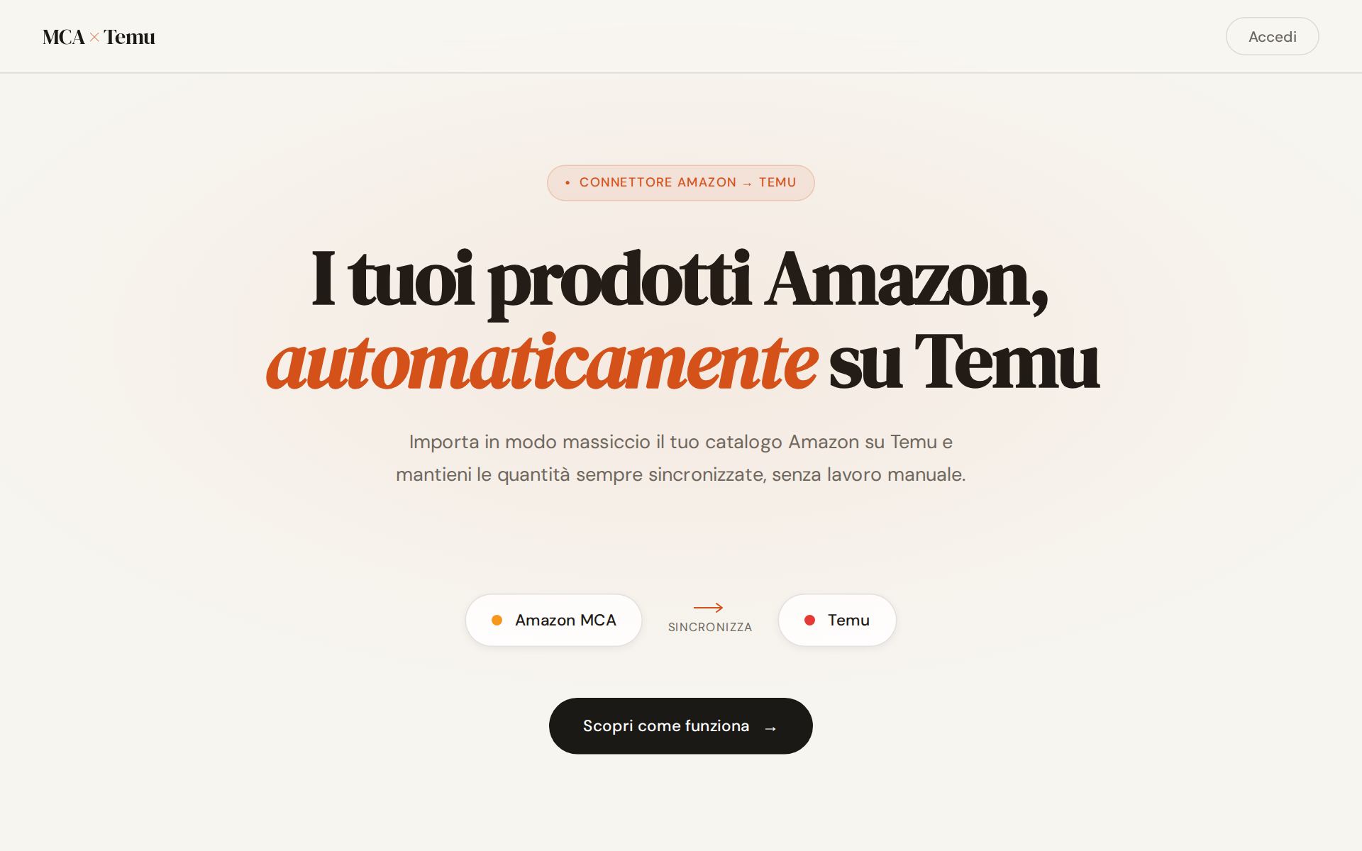 La pagina iniziale di MCA × Temu